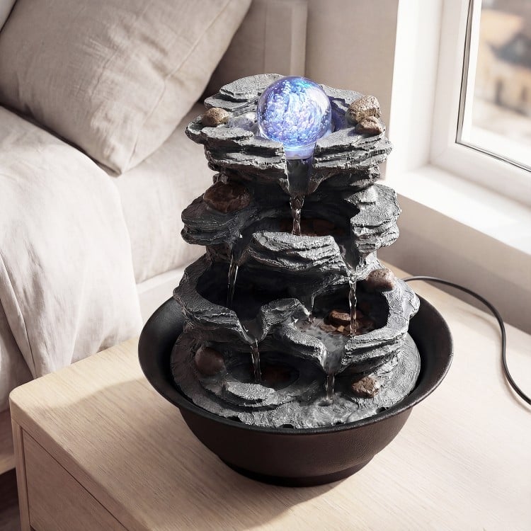 Tabletop Water Fountain with Rolling Crystal Ball and Color-Changing LED Light