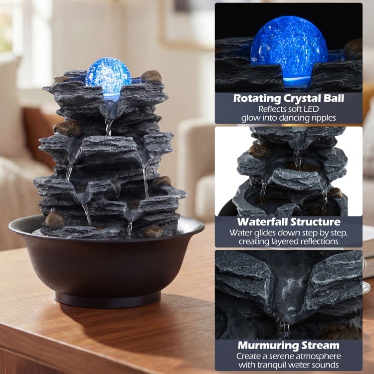 Tabletop Water Fountain with Rolling Crystal Ball and Color-Changing LED Light