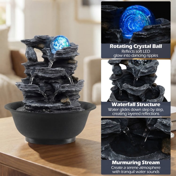 Tabletop Water Fountain with Rolling Crystal Ball and Color-Changing LED Light