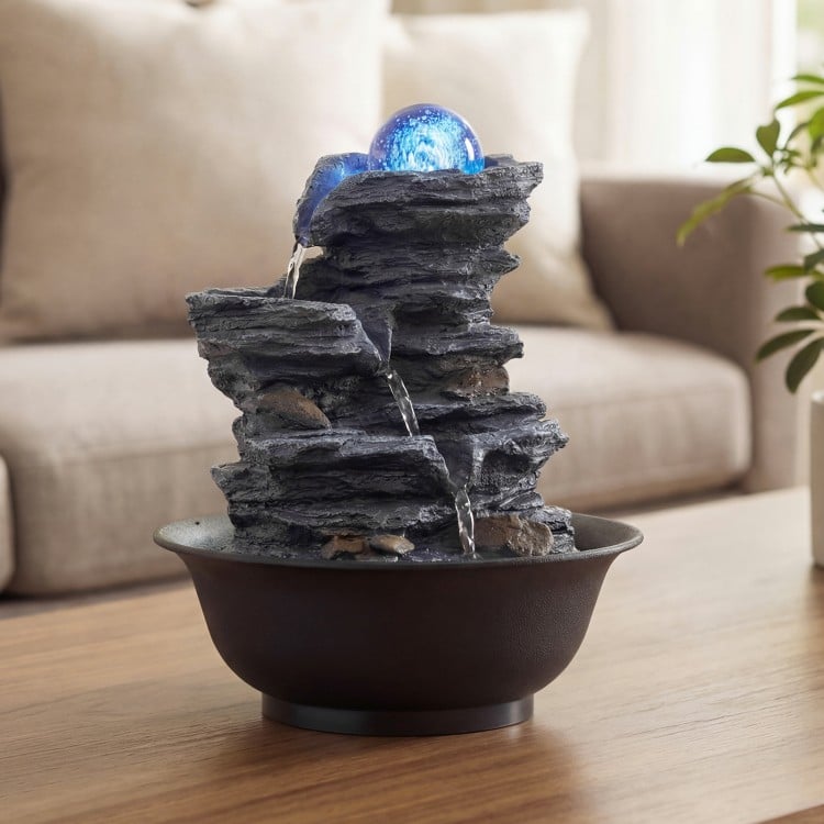 Tabletop Water Fountain with Rolling Crystal Ball and Color-Changing LED Light