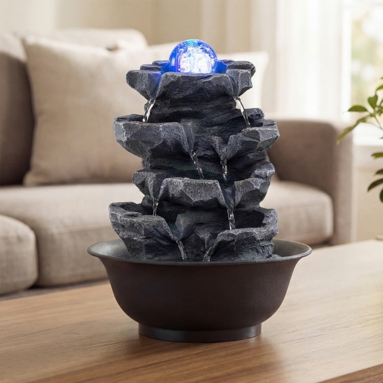 Tabletop Water Fountain with Rolling Crystal Ball and Color-Changing LED Light