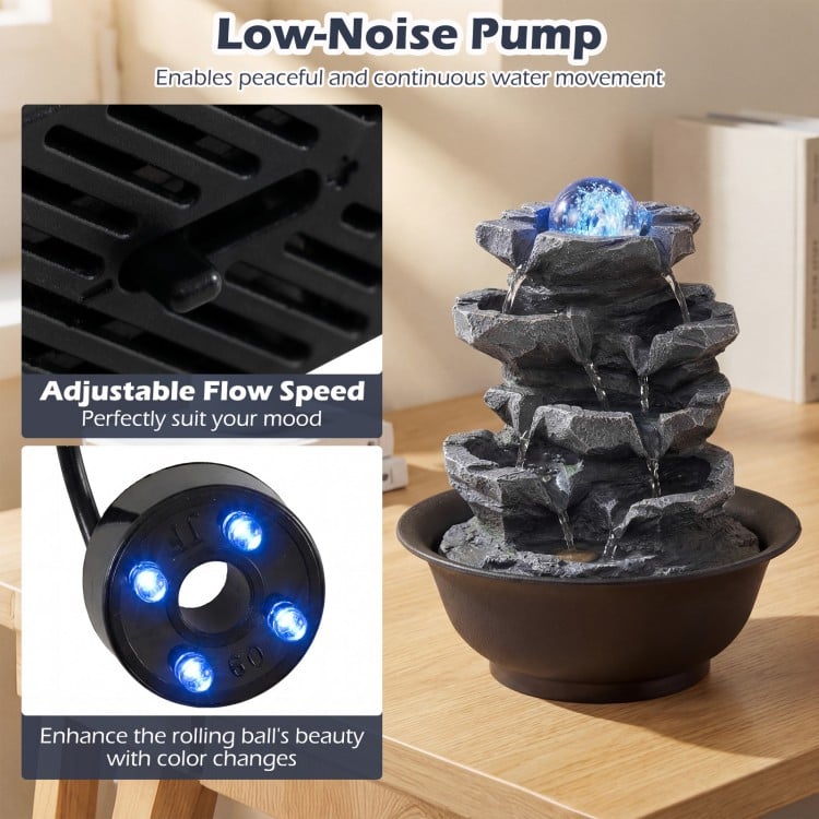 Tabletop Water Fountain with Rolling Crystal Ball and Color-Changing LED Light