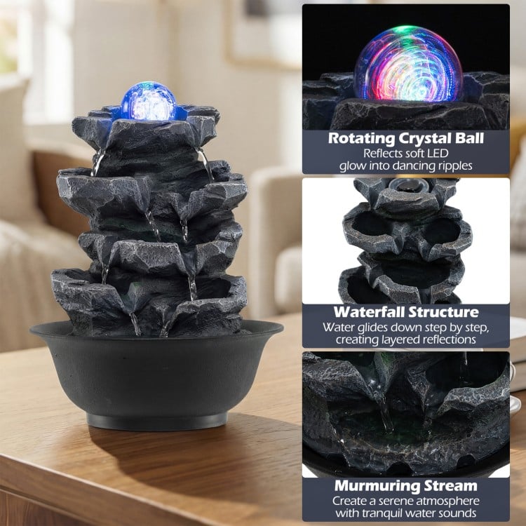 Tabletop Water Fountain with Rolling Crystal Ball and Color-Changing LED Light