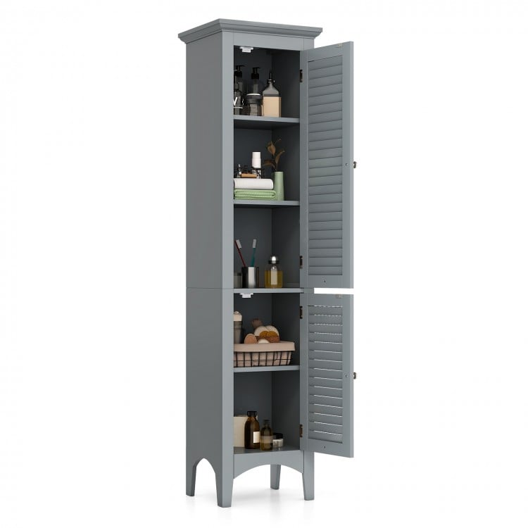 Tall Bathroom Floor Cabinet with Shutter Doors and Adjustable Shelf-Gray