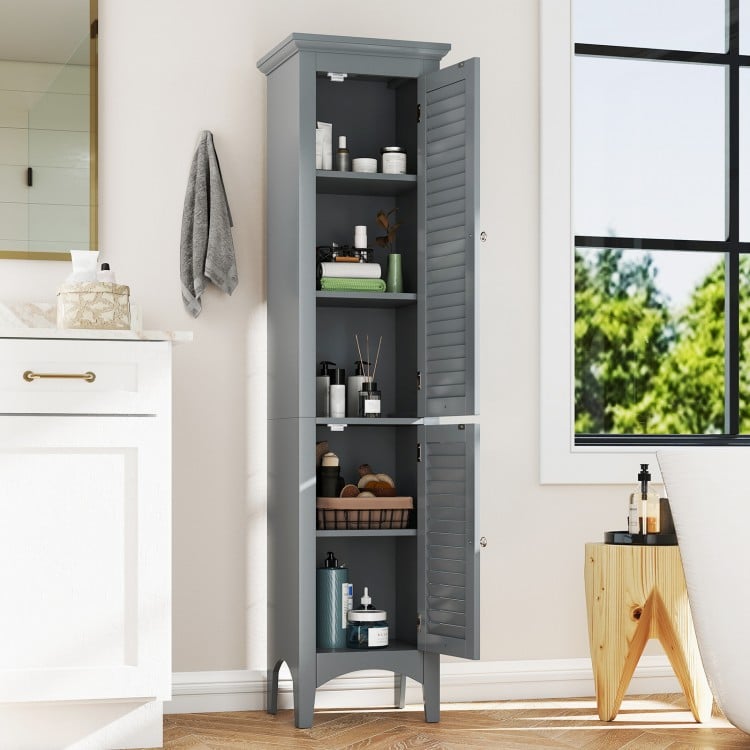 Tall Bathroom Floor Cabinet with Shutter Doors and Adjustable Shelf-Gray