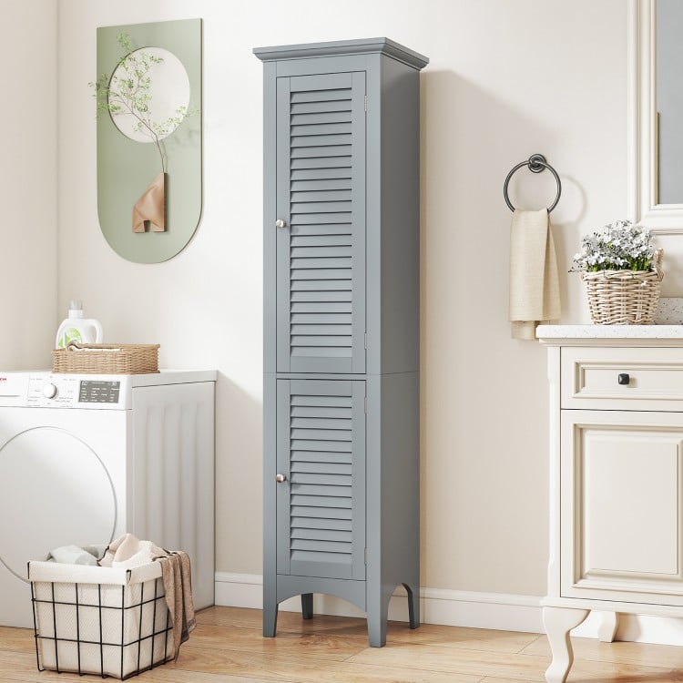 Tall Bathroom Floor Cabinet with Shutter Doors and Adjustable Shelf-Gray