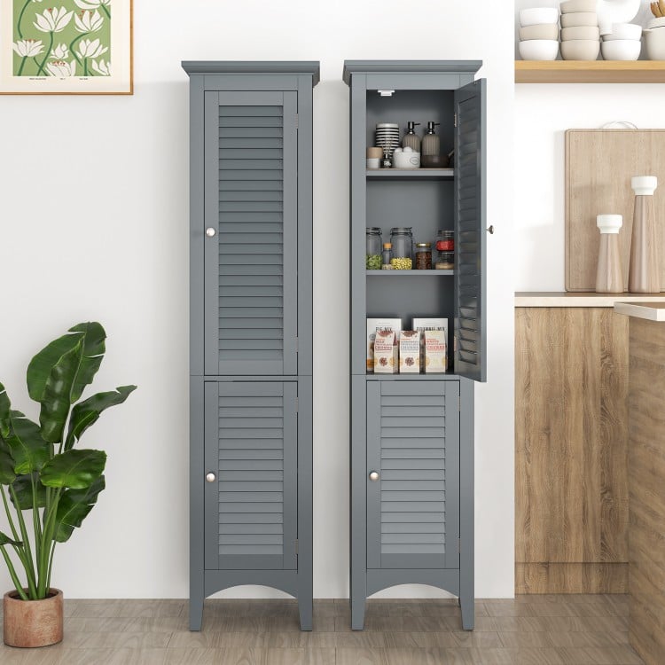 Tall Bathroom Floor Cabinet with Shutter Doors and Adjustable Shelf-Gray