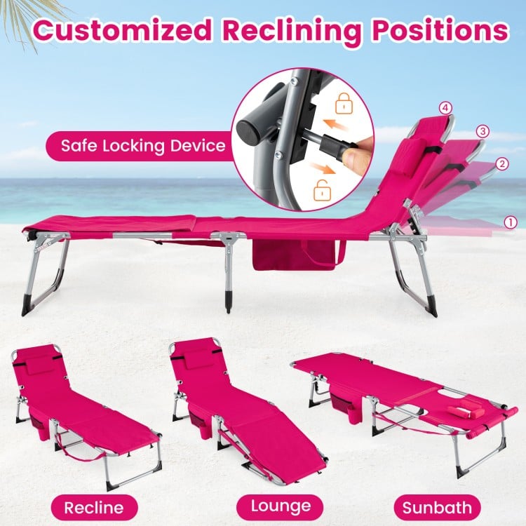 Tanning Chair with Face Arm Holes Portable Sunbathing Chair-Pink Strip
