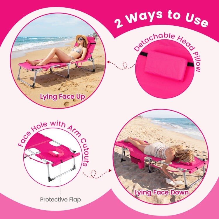 Tanning Chair with Face Arm Holes Portable Sunbathing Chair-Pink Strip