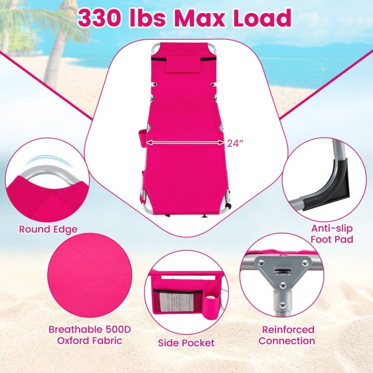 Tanning Chair with Face Arm Holes Portable Sunbathing Chair-Pink Strip