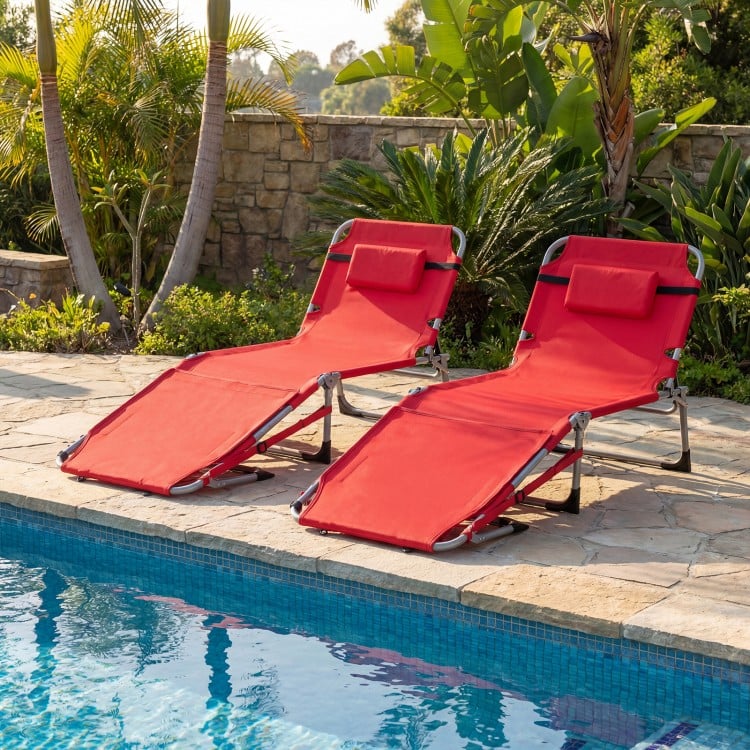 Tanning Chair with Face Arm Holes Portable Sunbathing Chair-Red