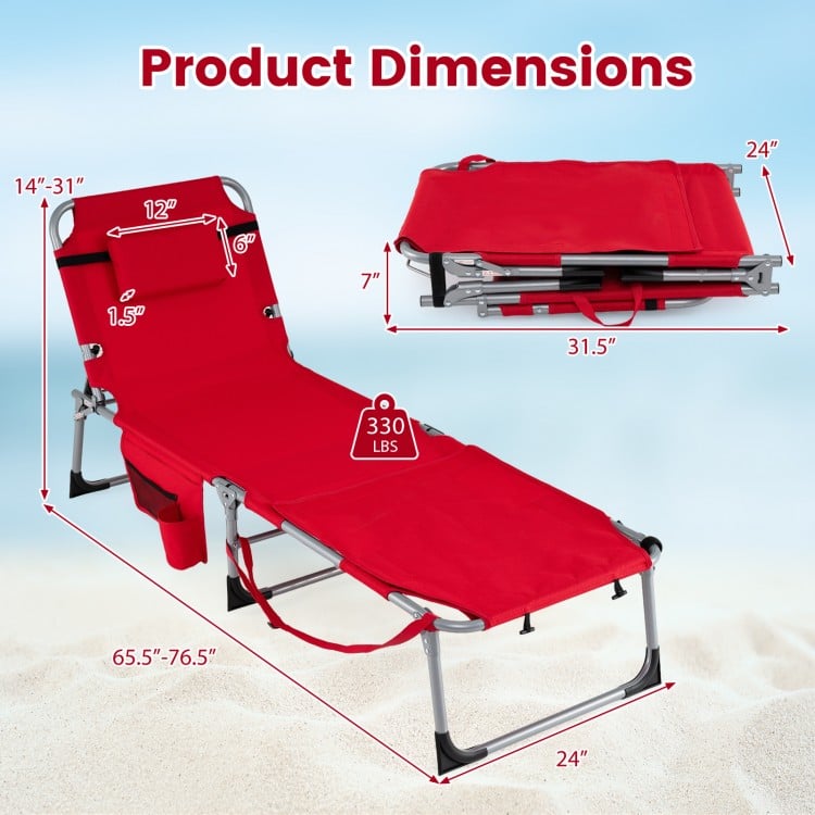 Tanning Chair with Face Arm Holes Portable Sunbathing Chair-Red