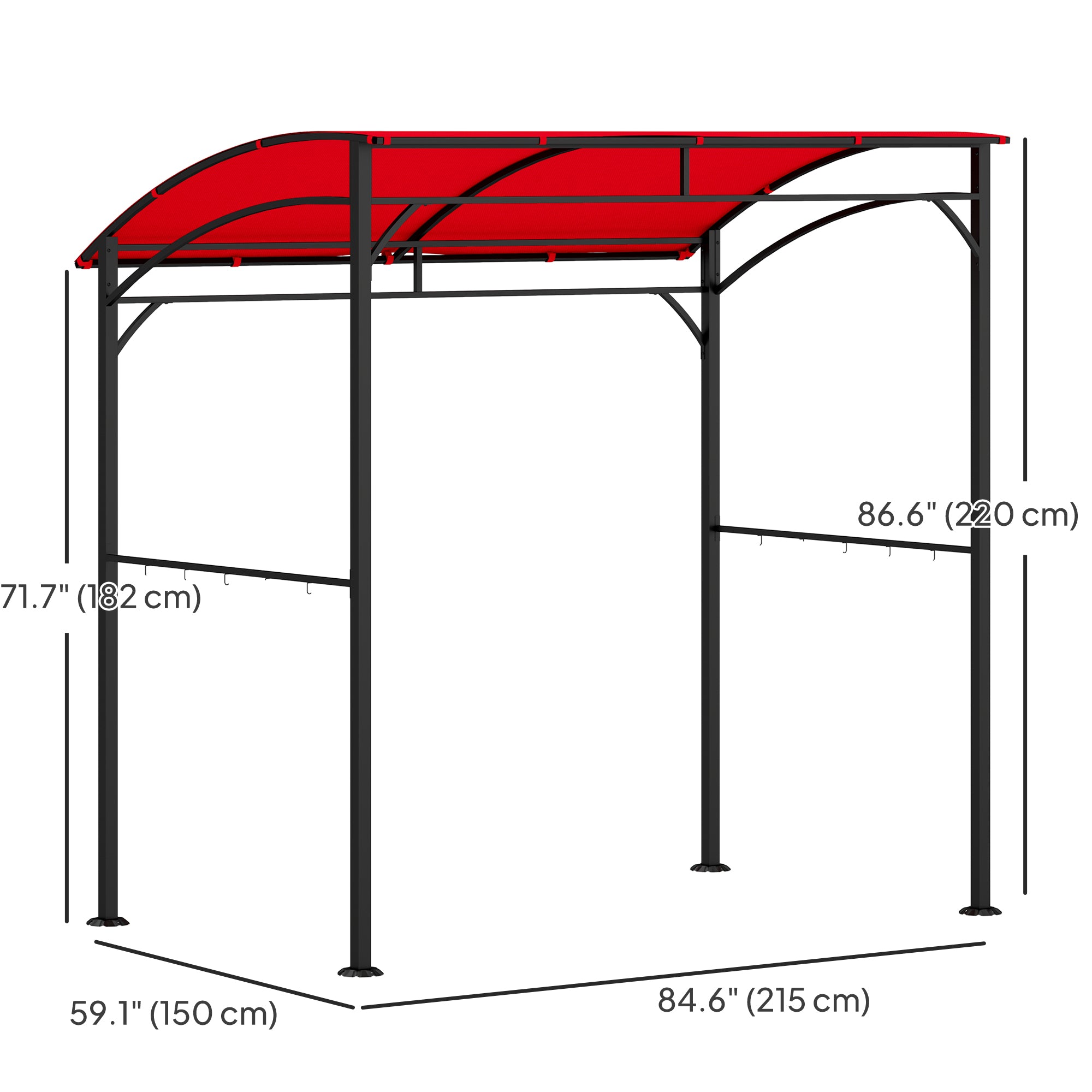 Outsunny 7' x 5' Garden Grill Canopy, BBQ Grill Gazebo Tent with Steel Frame and Hooks, Outdoor Sun Shade, Wine Red 