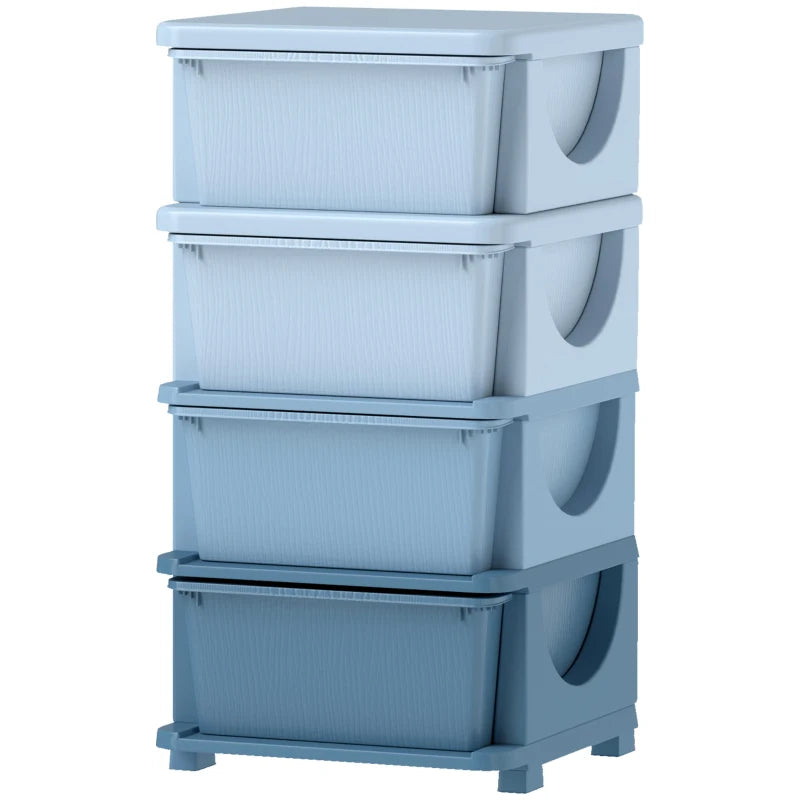 Qaba 4 Tier Kids Toy Organizer and Storage Bins with 4 Plastic Drawers, Blue