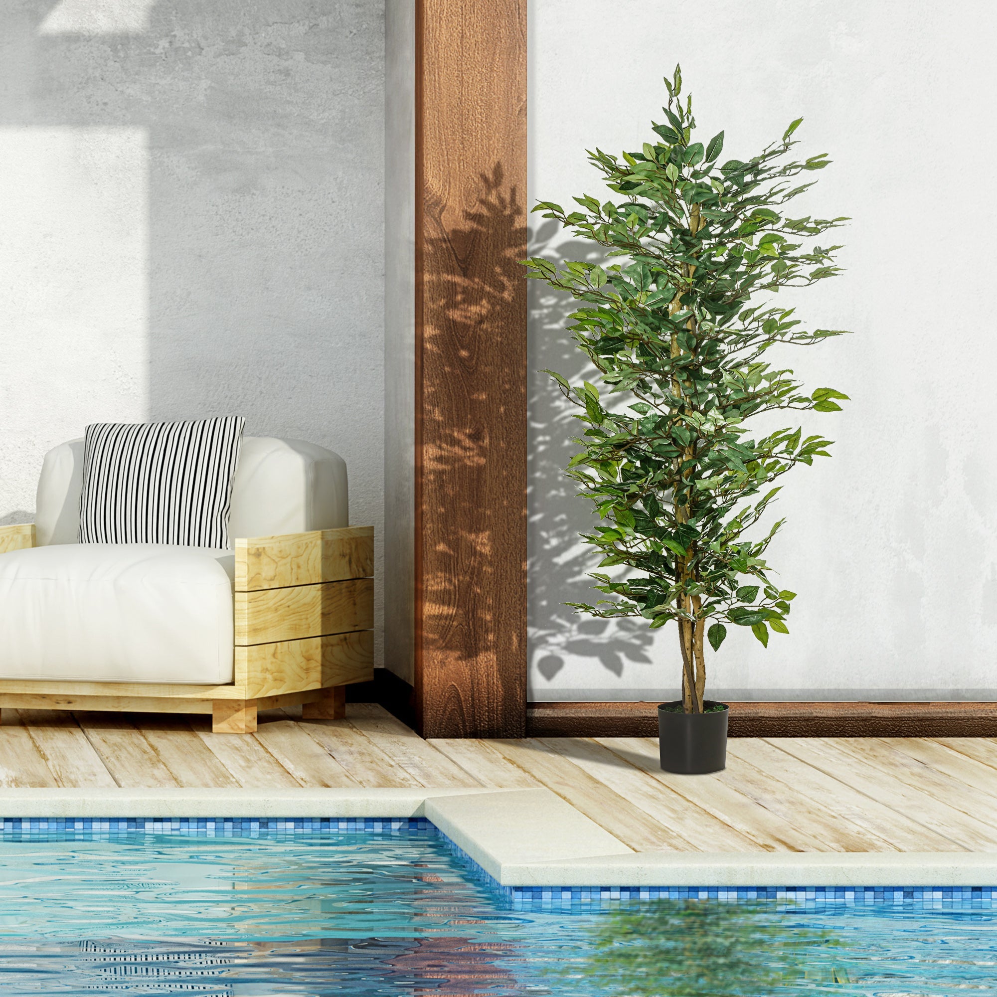 HOMCOM 5FT Artificial Ficus Faux Decor: Fake Tree in Nursery Pot for Indoor Outdoor 