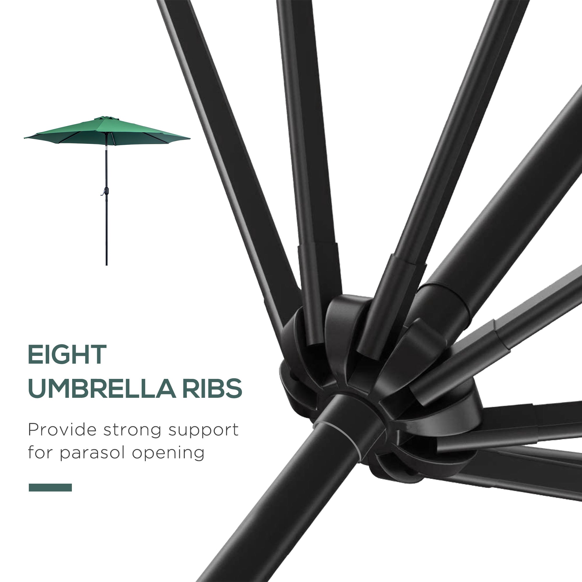Outsunny Steel Frame Patio Parasol: 10'x 8' Round Market Garden Canopy for Outdoor, Green 