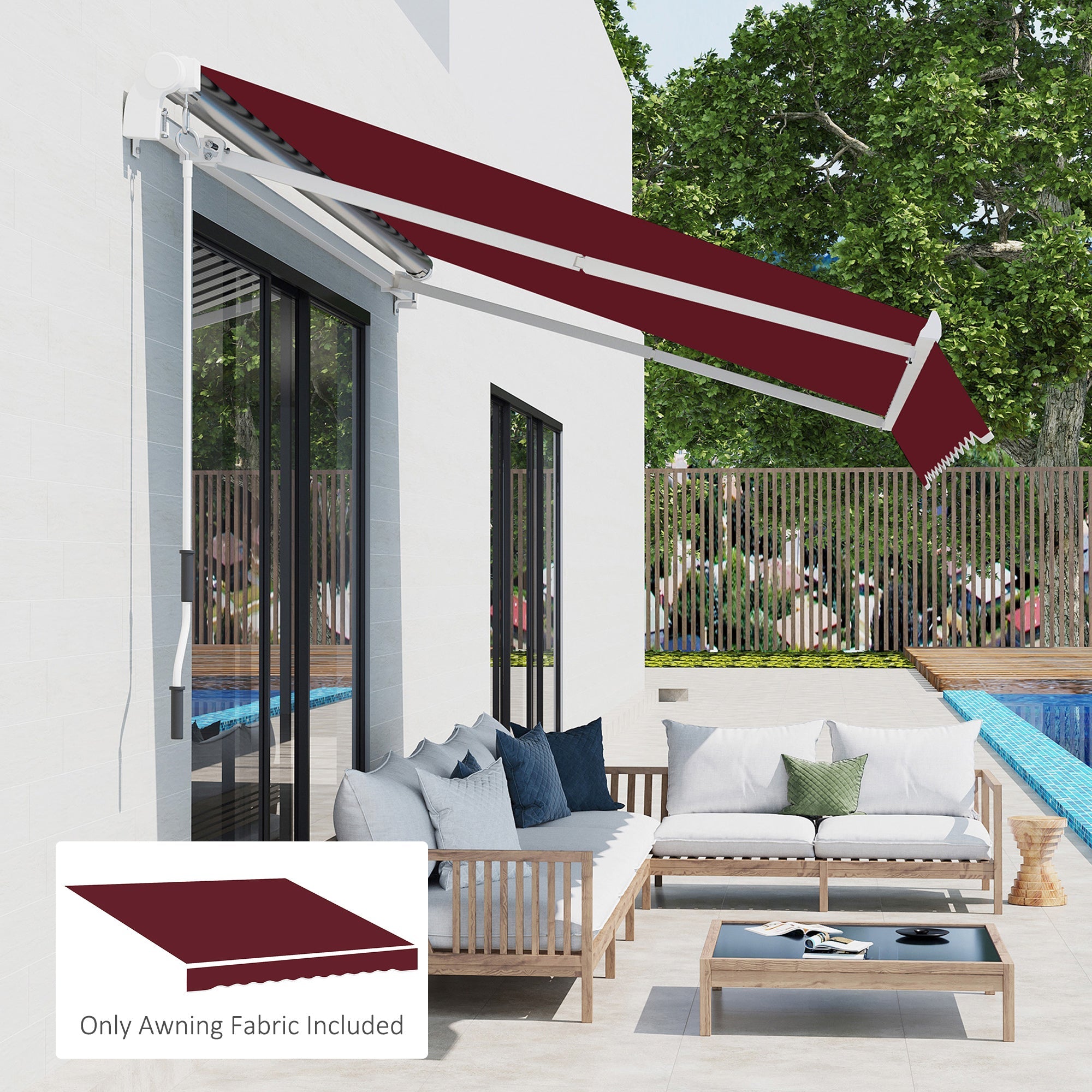 Outsunny Outdoor Sunscreen Cover: 9'x8' Retractable Fabric Replacement with UV Blocking, Wine Red 