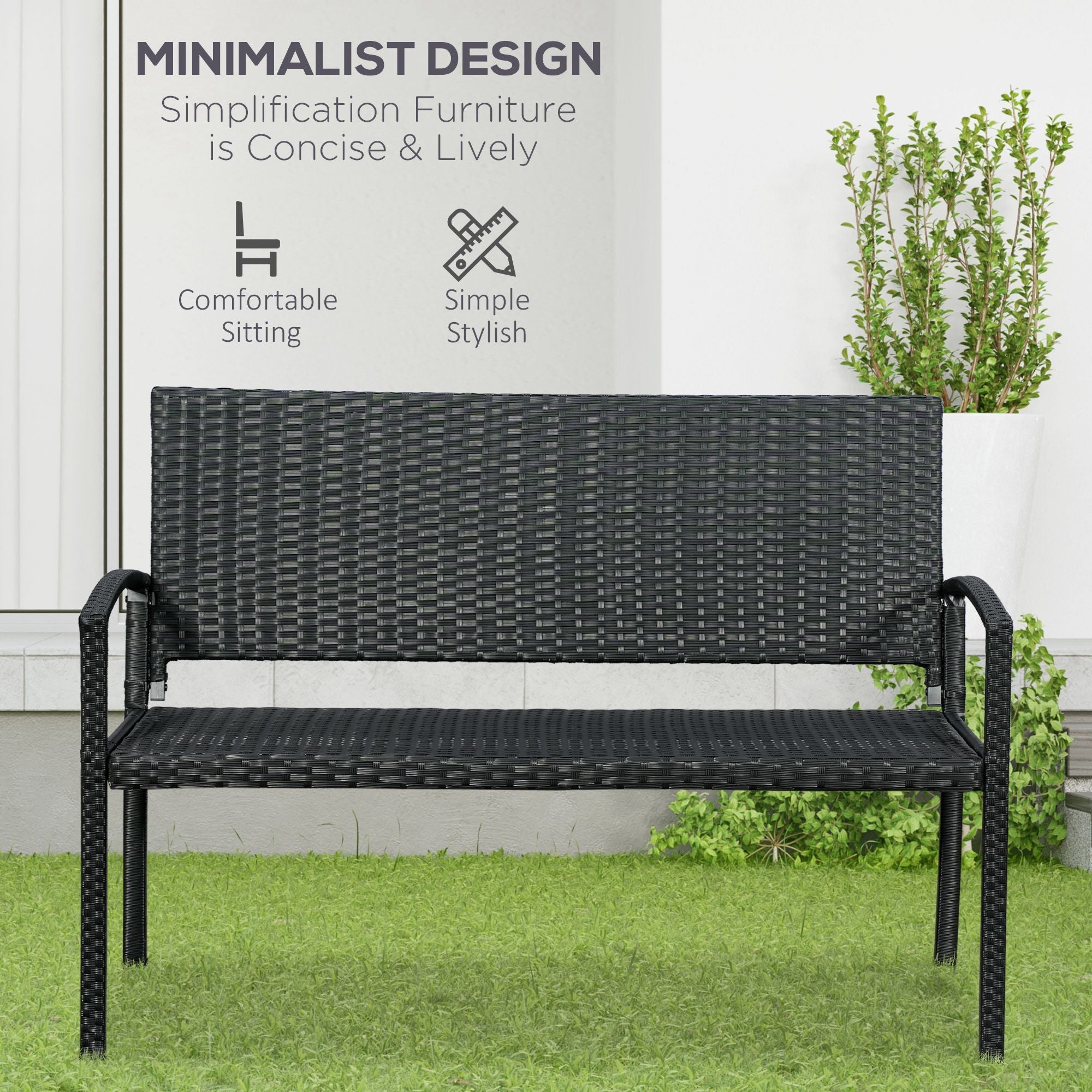 Outsunny Rattan Wicker Loveseat Furniture Hand Woven Portable Black 