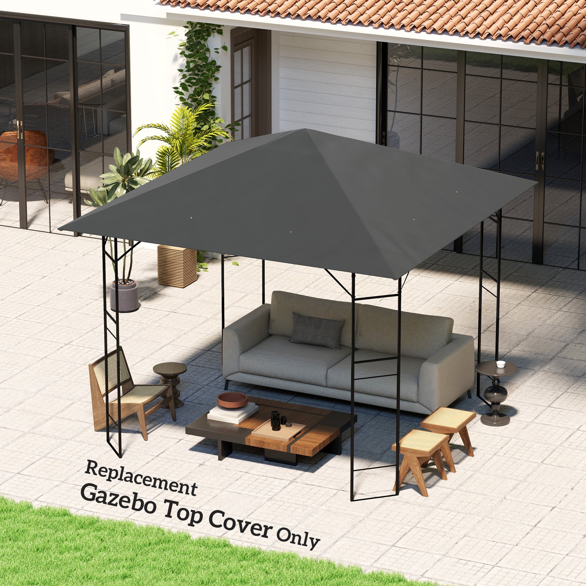 Outsunny 10' x 10' Gazebo Canopy Replacement Cover, Garden Gazebo Roof Replacement, UPF30+, TOP COVER ONLY, Grey 