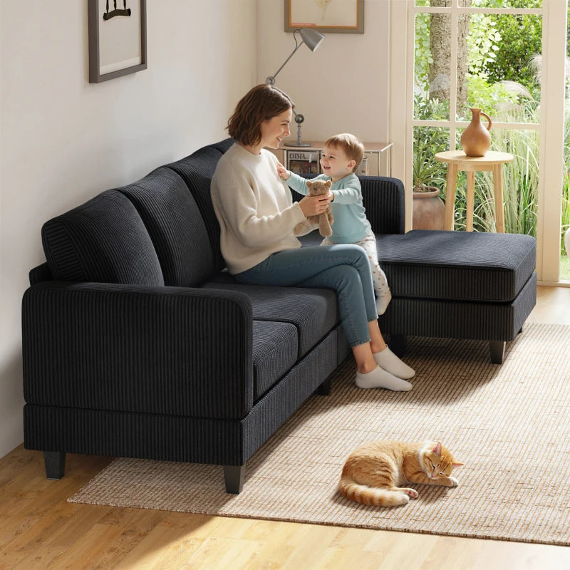 L Shaped Couch, L Shape Sofa with Chaise Lounge and Spring Cushion for Living Room, Bedroom, Charcoal Grey