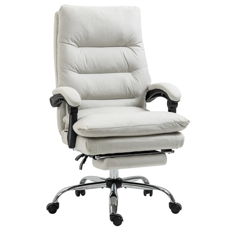 Executive Office Chair with 6-Point Massag, Microfibre Reclining Computer Chair with Footrest, Cream White