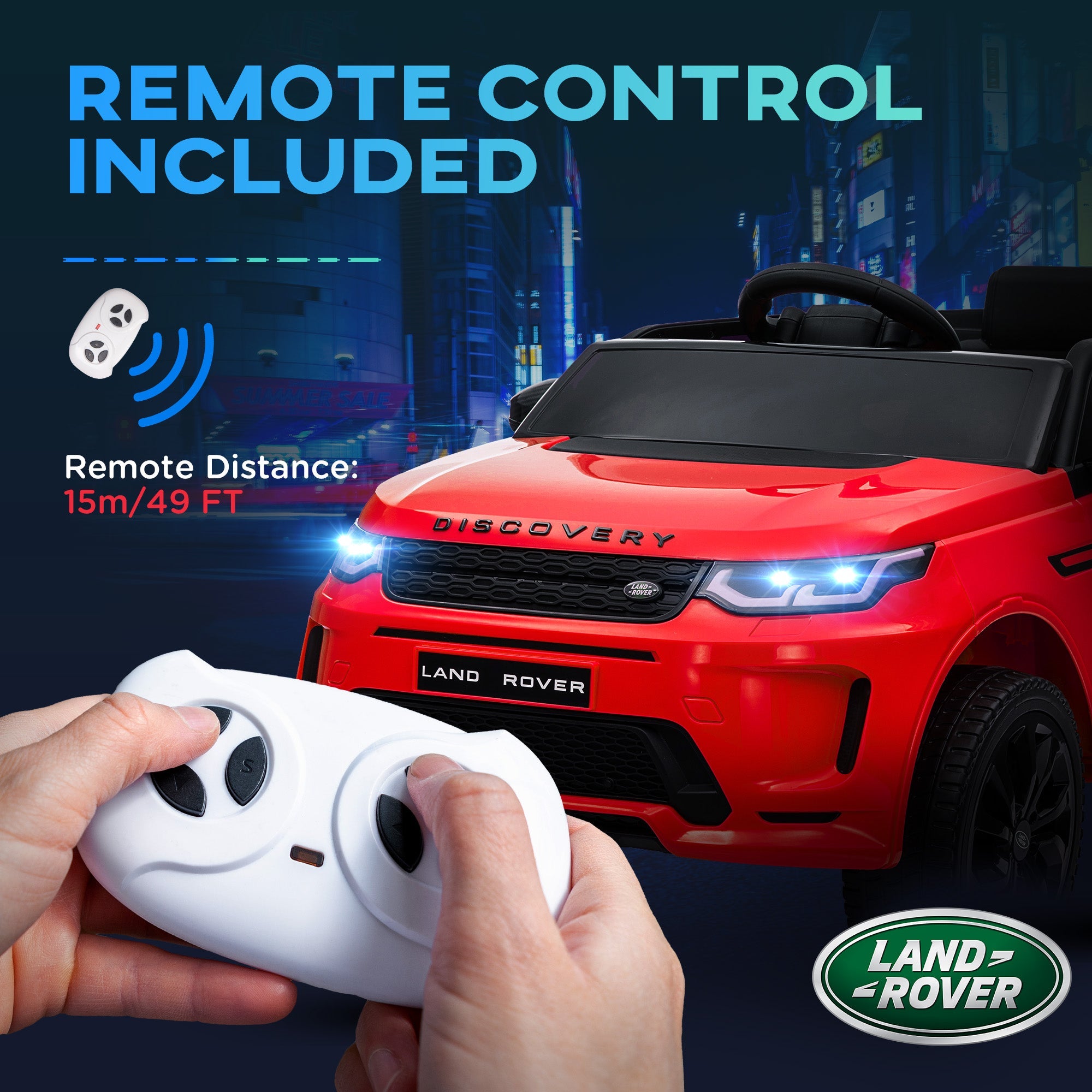 Qaba Land Rover Discovery Sport Licensed 12V Ride on Car w/ Remote, Soft Start, LED Lights, Music Horn, Red 