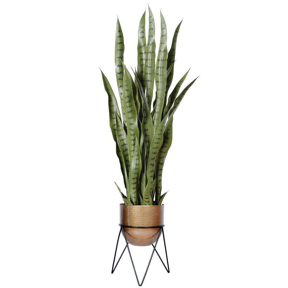 Teresa - Brass Mid-Century Planter With Black Metal Stand 