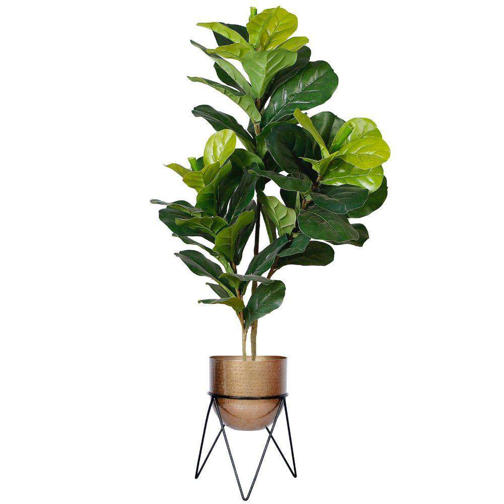 Teresa - Brass Mid-Century Planter With Black Metal Stand 