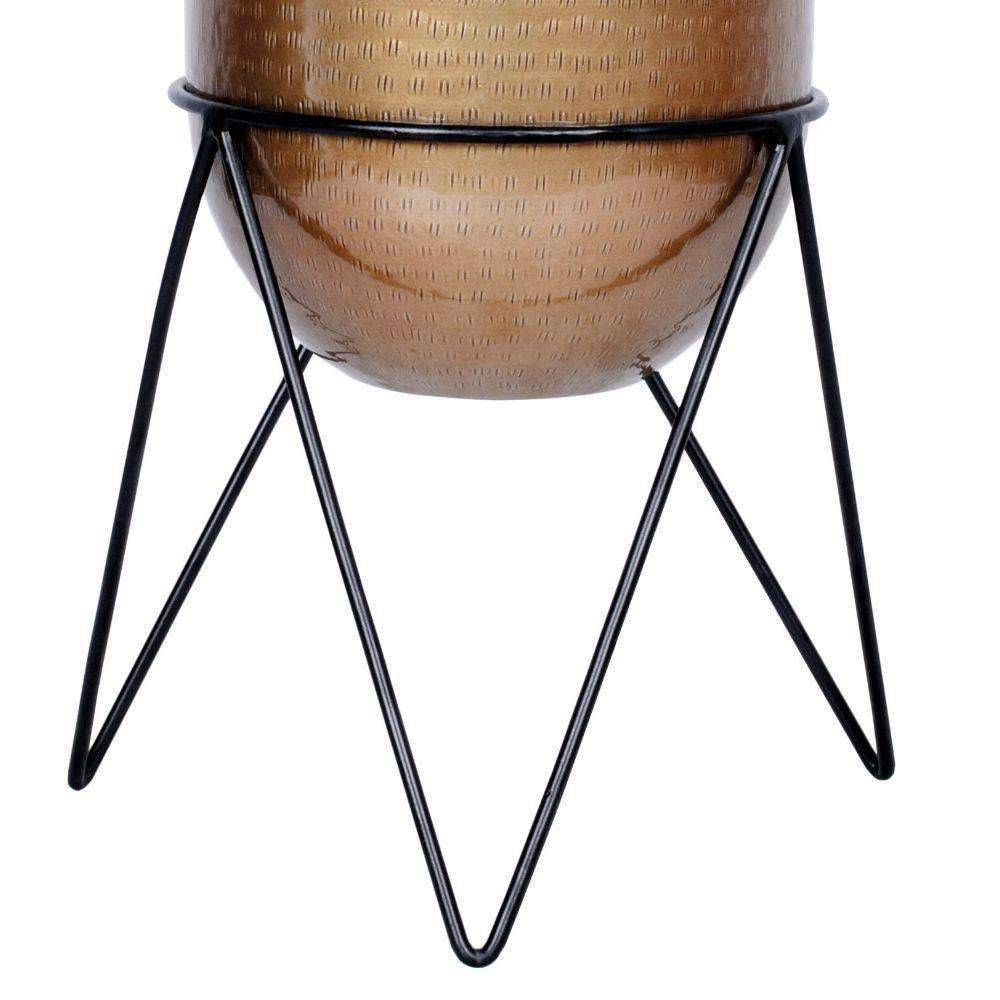 Teresa - Brass Mid-Century Planter With Black Metal Stand 