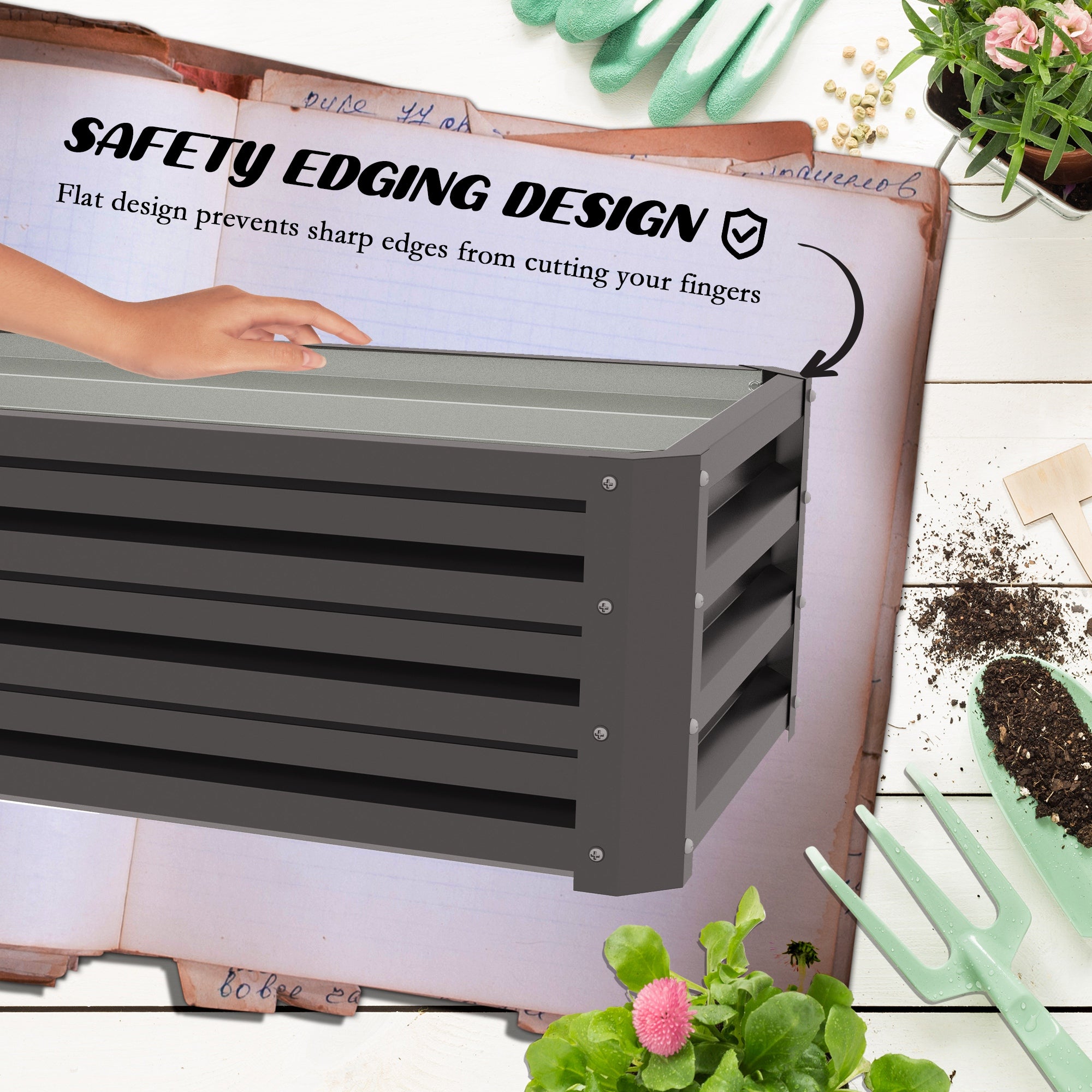 Outsunny Set of 2 Dark Grey Galvanized Raised Garden Beds Outdoor Planter Box for Flowers Herbs Vegetables 