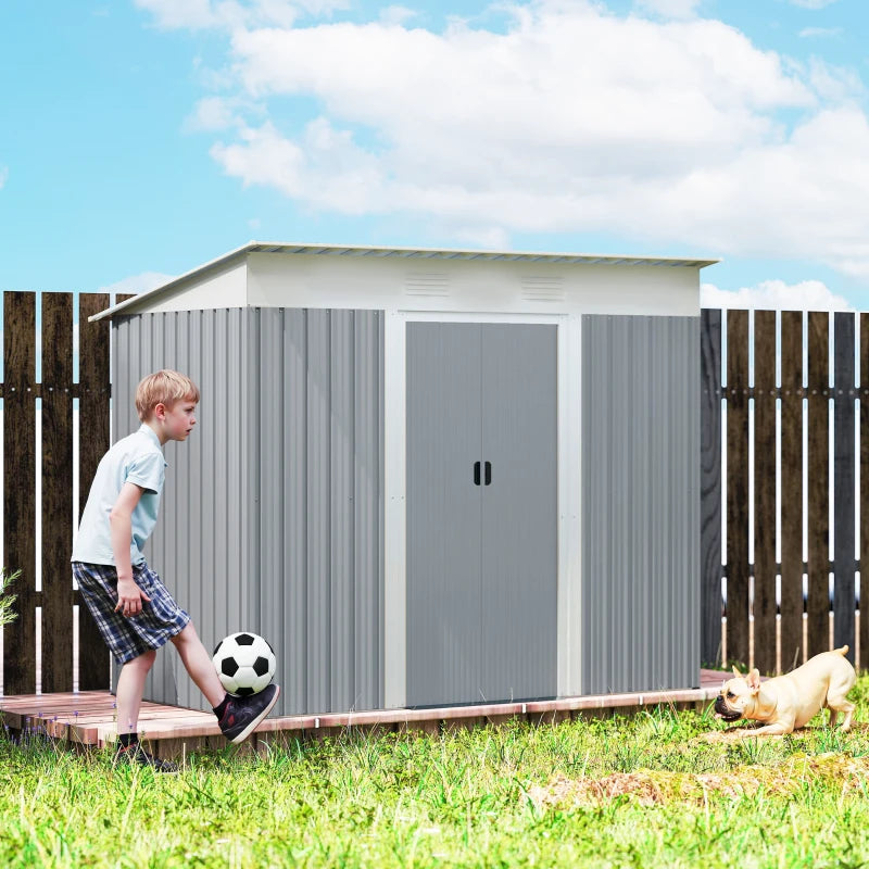 7' x 4' Outdoor Storage Shed, Metal Garden Shed with Lockable Sliding Doors and Vents, Grey
