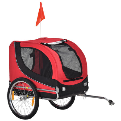 Aosom Dog Bike Trailer Foldable Pet Cart Bicycle Wagon Cargo Carrier Attachment for Travel with Safety Anchor Red 