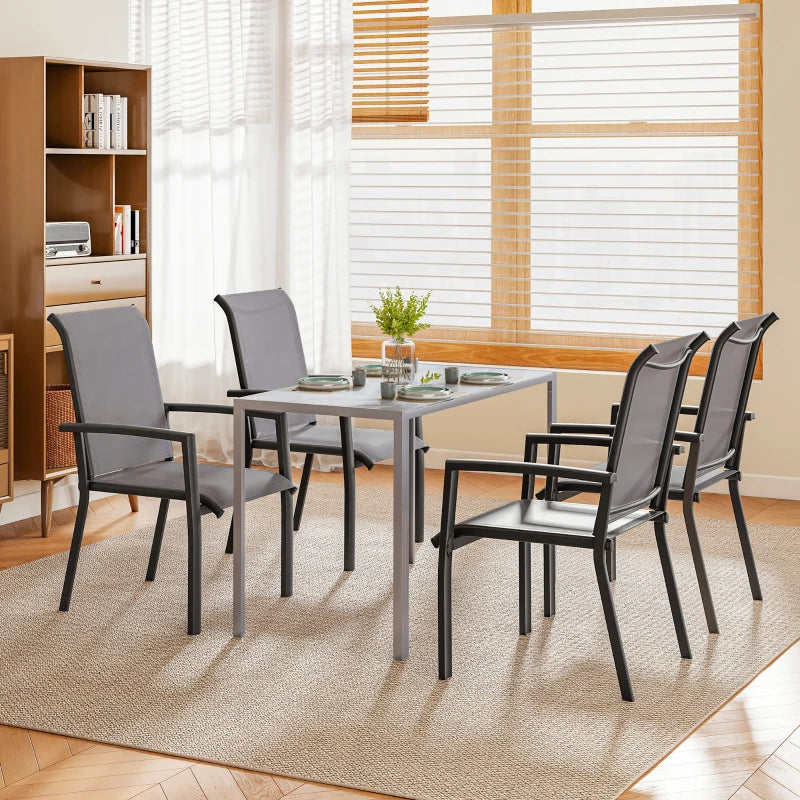 Stackable Patio Chairs Set of 4, Outdoor Dining Chairs with All Weather Breathable Mesh and Armrests, Grey