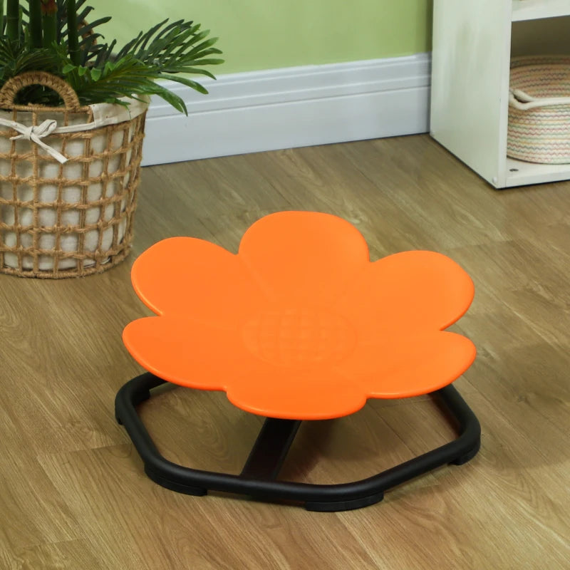 Qaba Flower-Shaped Kids Swivel Chair, Non-Slip Sensory Spinning Chair for Physical Coordination Training, Orange