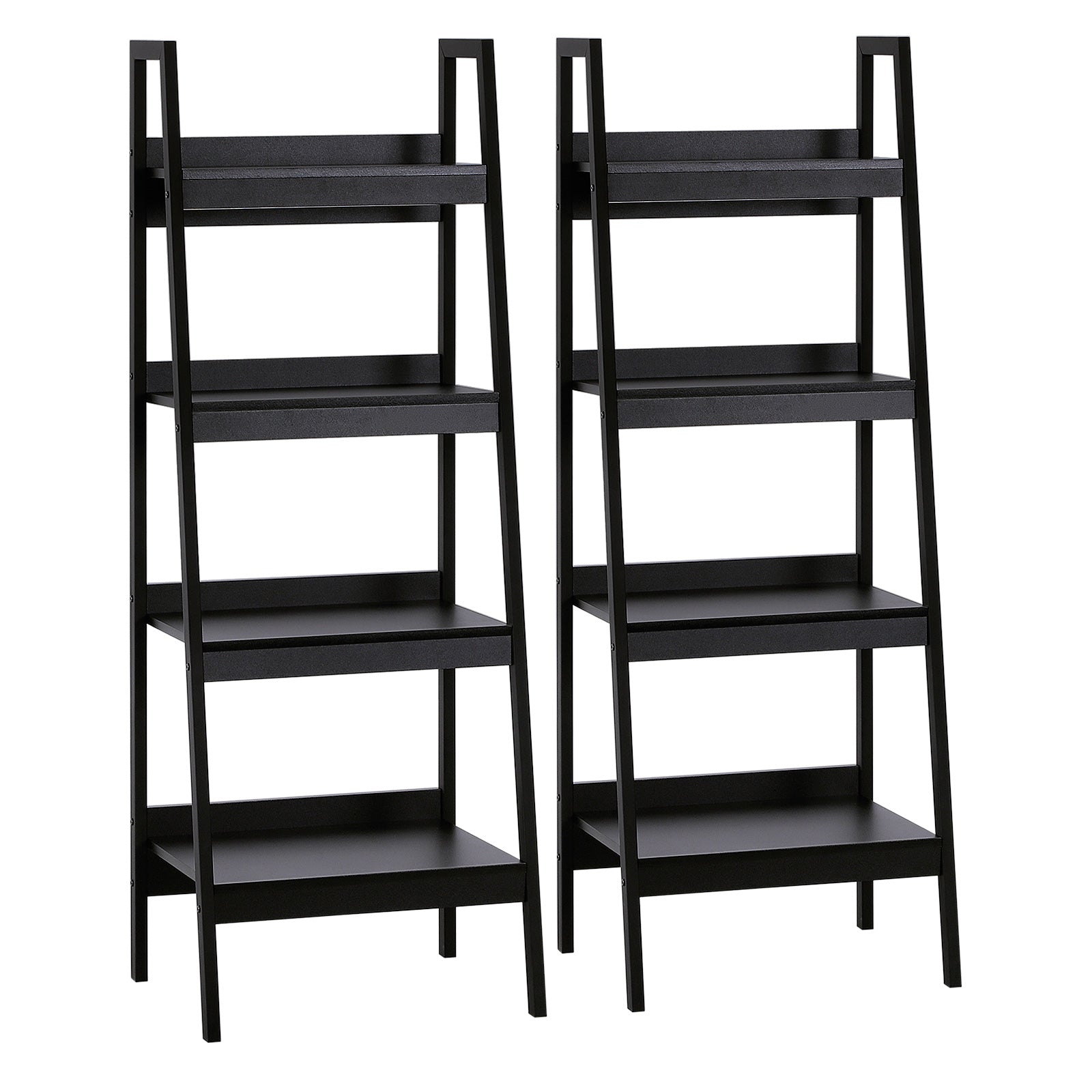 HOMCOM 4 Tier Ladder Shelf Bookcase Set of 2 Display Rack Storage Shelving Unit Flower Plant Stand Multi-Use Black 