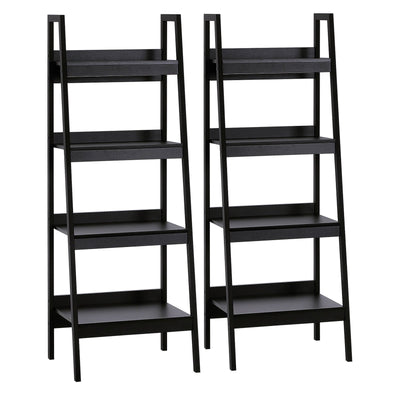 HOMCOM 4 Tier Ladder Shelf Bookcase Set of 2 Display Rack Storage Shelving Unit Flower Plant Stand Multi-Use Black 