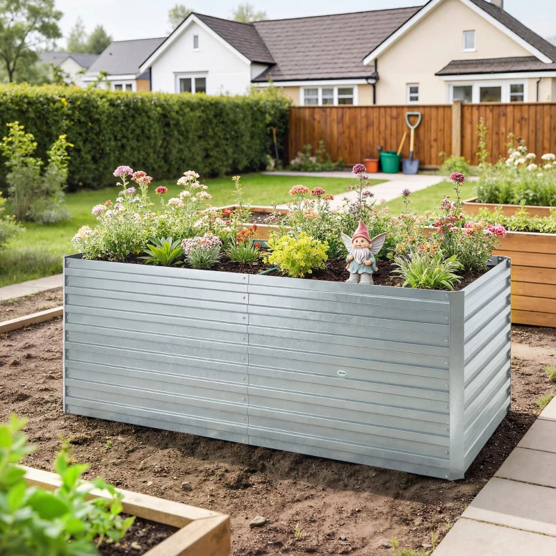 5' x 3' x 2' Raised Garden Bed, Galvanized Planter Box for Growing Flowers, Herbs and Vegetables, Silver