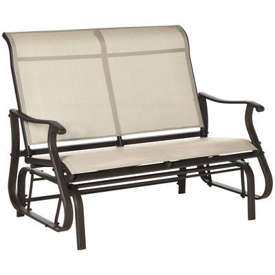 Outsunny Garden Double Gliding Chair, Patio Glider Armchair for Outdoor, Backyard Mesh Seat and Backrest, Steel Frame, Khaki 