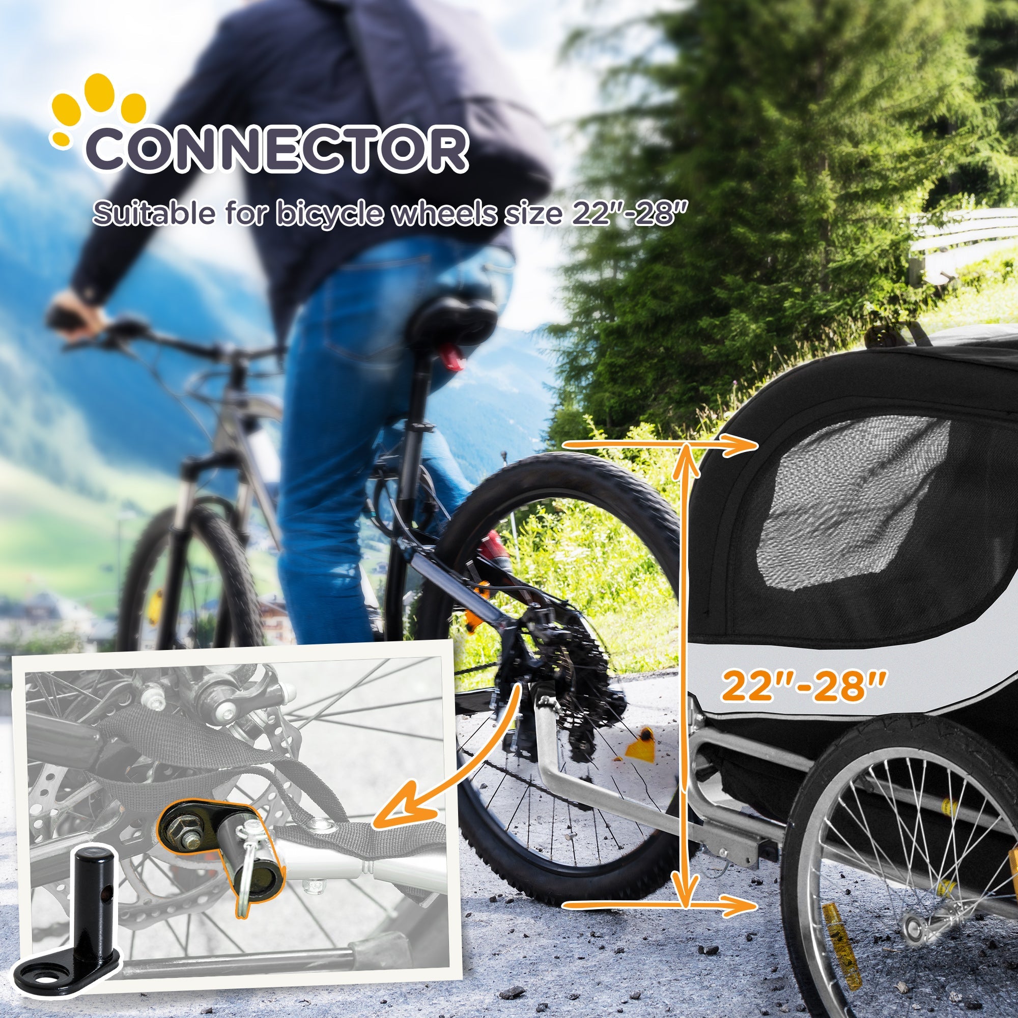 Aosom Foldable Dog Bike Trailer Pet Cart Wagon Safety Anchor Black 