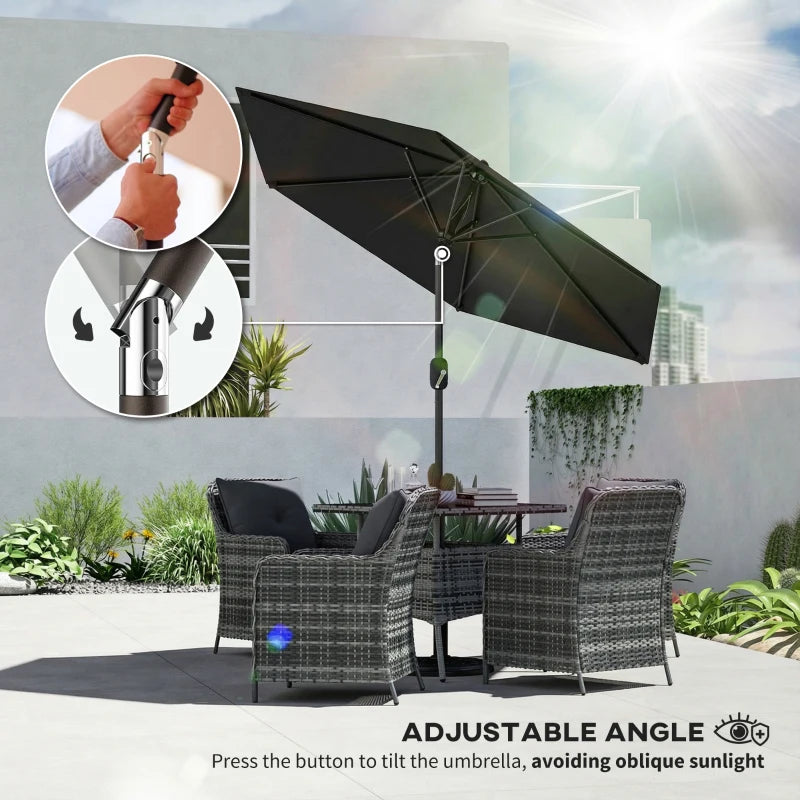Patio Sun Umbrella, Outdoor Parasol with 6 Ribs, Black