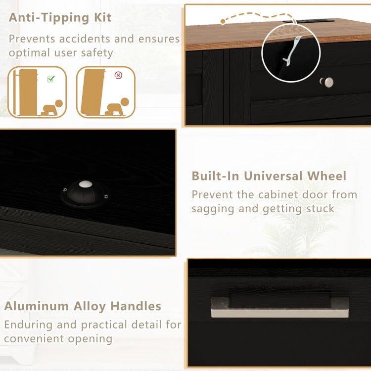 Tilt Out Trash Can Cabinet with Outlets and Adjustable Shelf-Black
