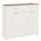 Tilt Out Trash Can Cabinet with Outlets and Adjustable Shelf-White