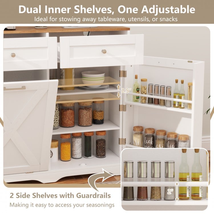 Tilt Out Trash Can Cabinet with Outlets and Adjustable Shelf-White