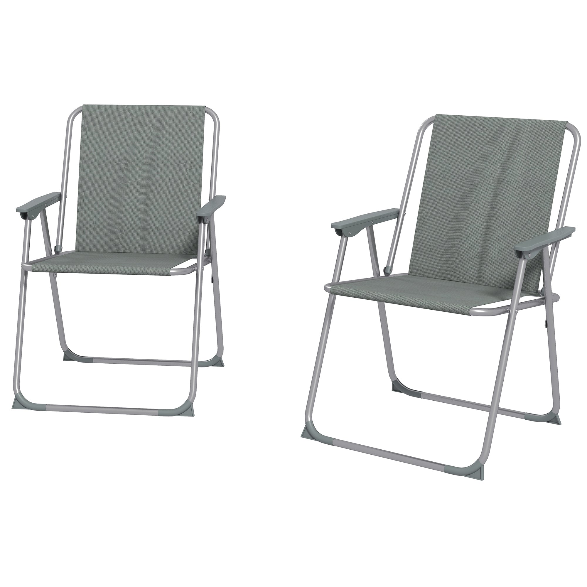 Outsunny 2 Pack Outdoor Folding Chair Set, Portable Camping Chairs with Armrest, Oxford Fabric Seat, Outdoor Chairs, Grey 
