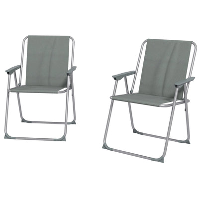 Outsunny 2 Pack Outdoor Folding Chair Set, Portable Camping Chairs with Armrest, Oxford Fabric Seat, Outdoor Chairs, Grey 