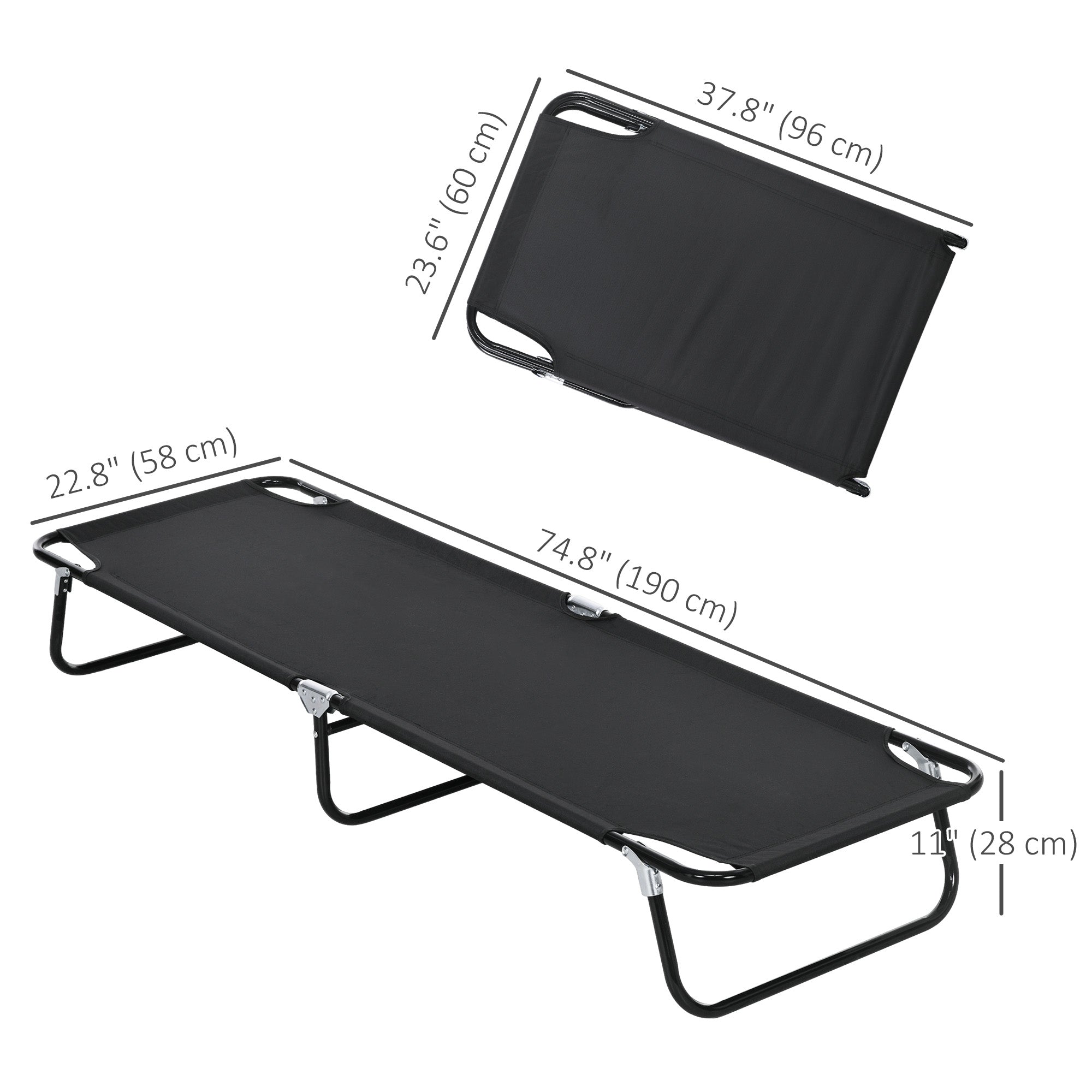 Outsunny Folding Camping Cot Adult Sleeping Bed for Office Home Use Portable Black 