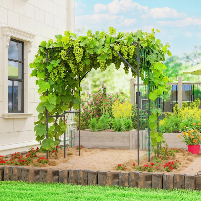 Garden Arch Trellis, 6.4FT Tall Metal Plant Support Trellis Archway with Climbing Net for Climbing Plants