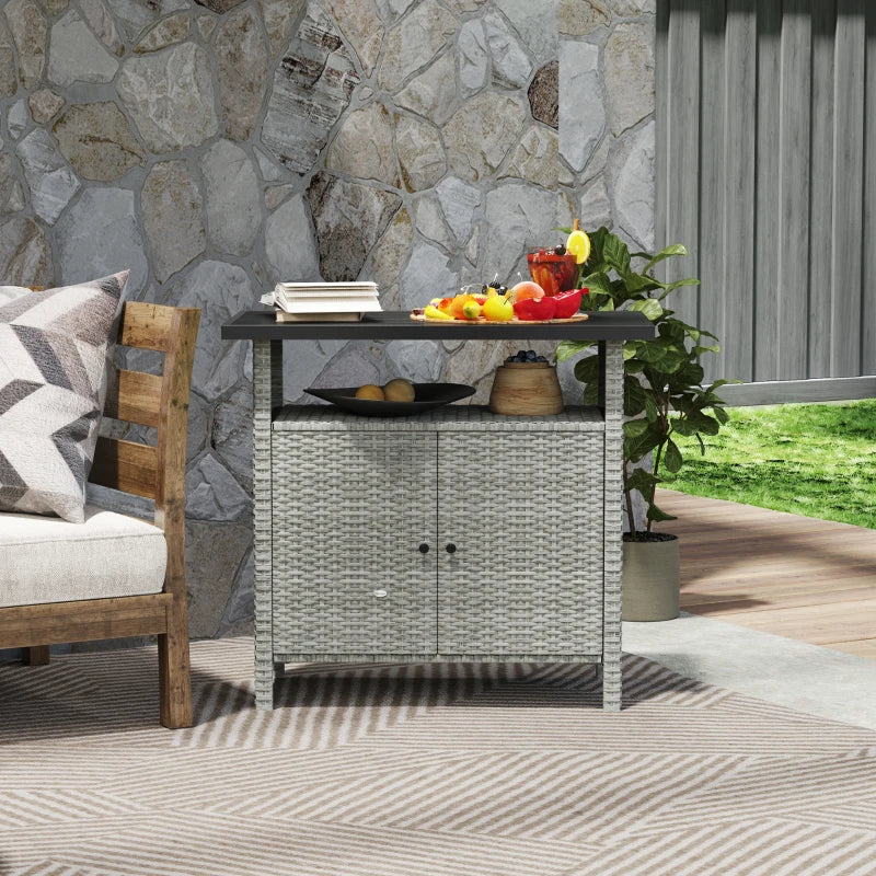 Wicker Outdoor Storage Cabinet with Two Doors and Shelf for Outdoor Pool Towel Storage, Grey