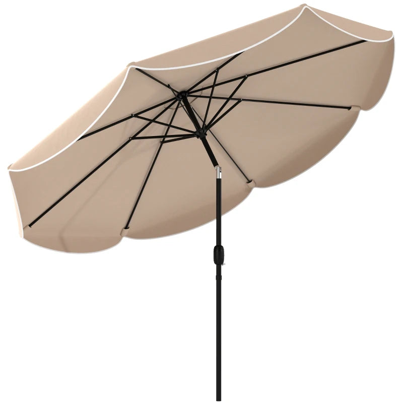 9' x 9' Round Market Umbrella with Valance, Patio Umbrella with Tilt and Crank, for Garden, Deck, Poolside, Khaki