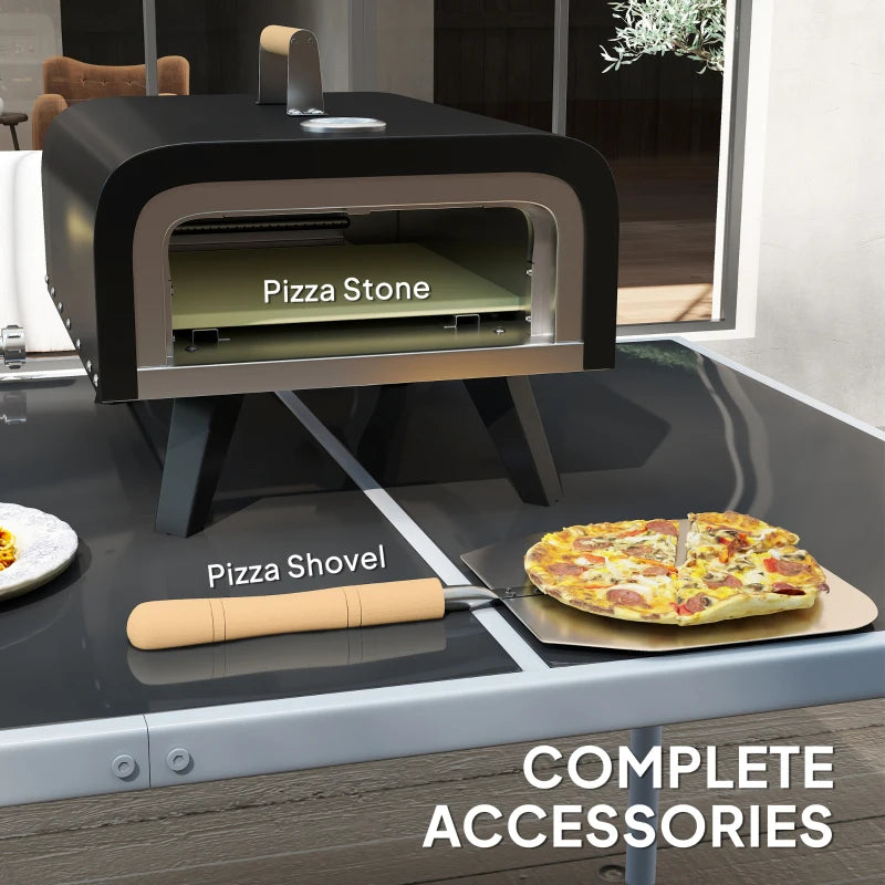 Outdoor Tabletop Gas Pizza Oven with 12" Stone and Peel, Portable Pizza Oven Maker with Thermometer, Foldable Legs, Handle, Gas Hose and Regulator, Black